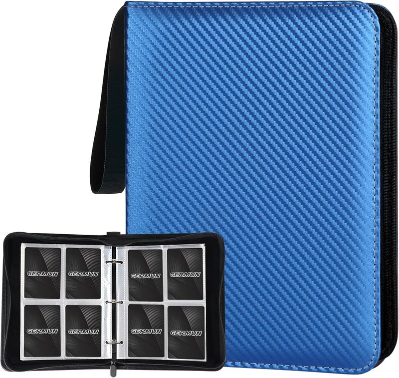 GERMUN 4 Pocket Card Binder, Premium Zip Trading Card Binder, 400 Double Sided Pocket PU Card Collection Binder, Collector Card Album, Card Folder for MTG, TCG, Sports Cards, Game Cards (Blue) - Image 1